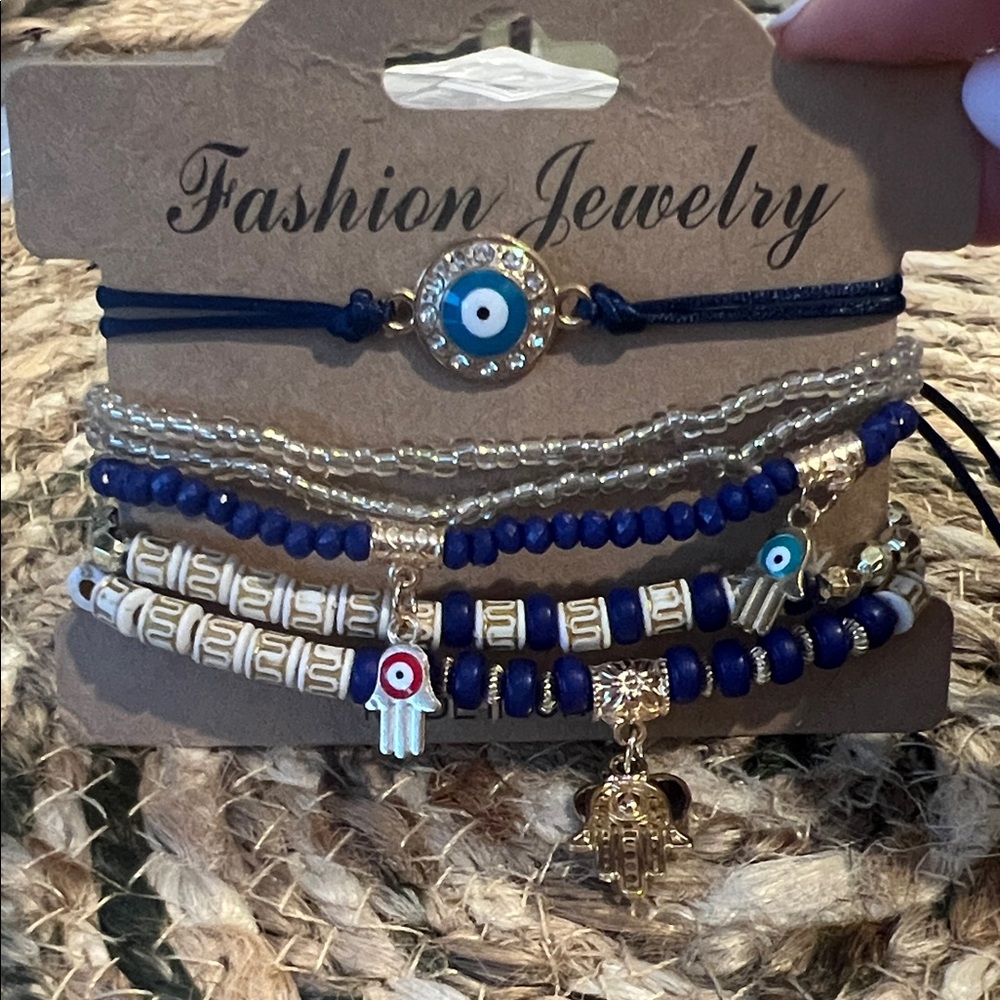 Fashion Jewelry Blue and Gold Bracelet Set